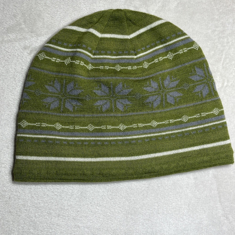 LL Bean Boundless Beanie Womens Green Snowboard Fair Isle Snowflake  Winter Ski